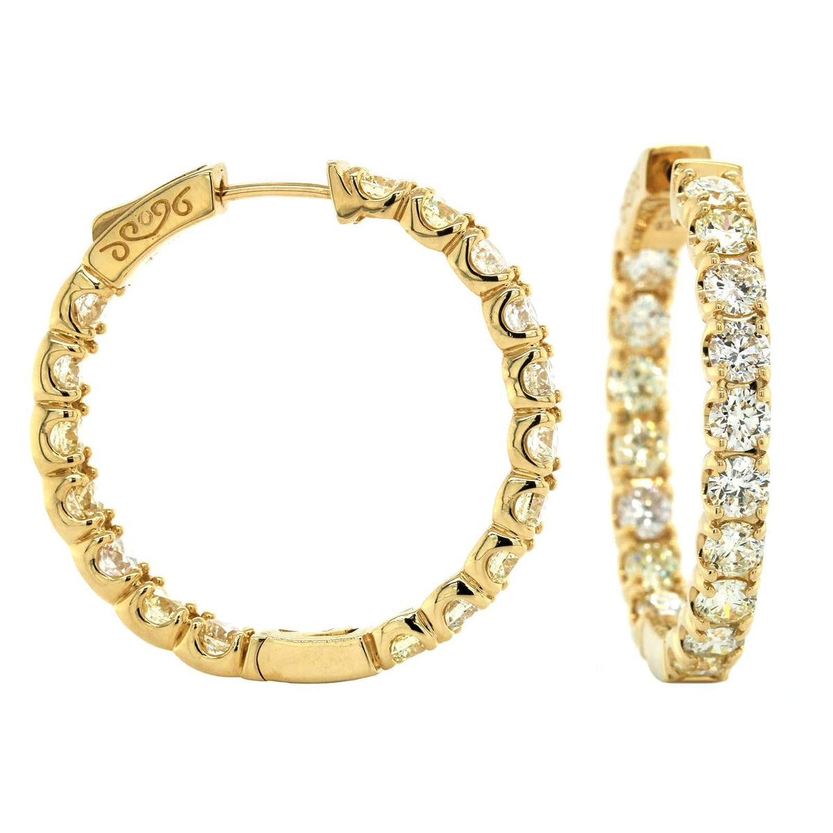 14K Yellow Gold Inside Outside Diamond Hoop Earrings, 14k yellow gold, Long's Jewelers