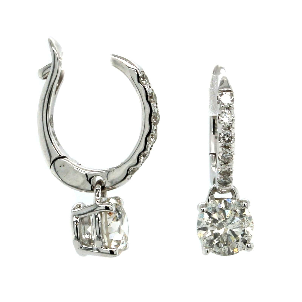 14K White Gold Huggie Diamond Drop Earrings, 14k white gold, Long's Jewelers