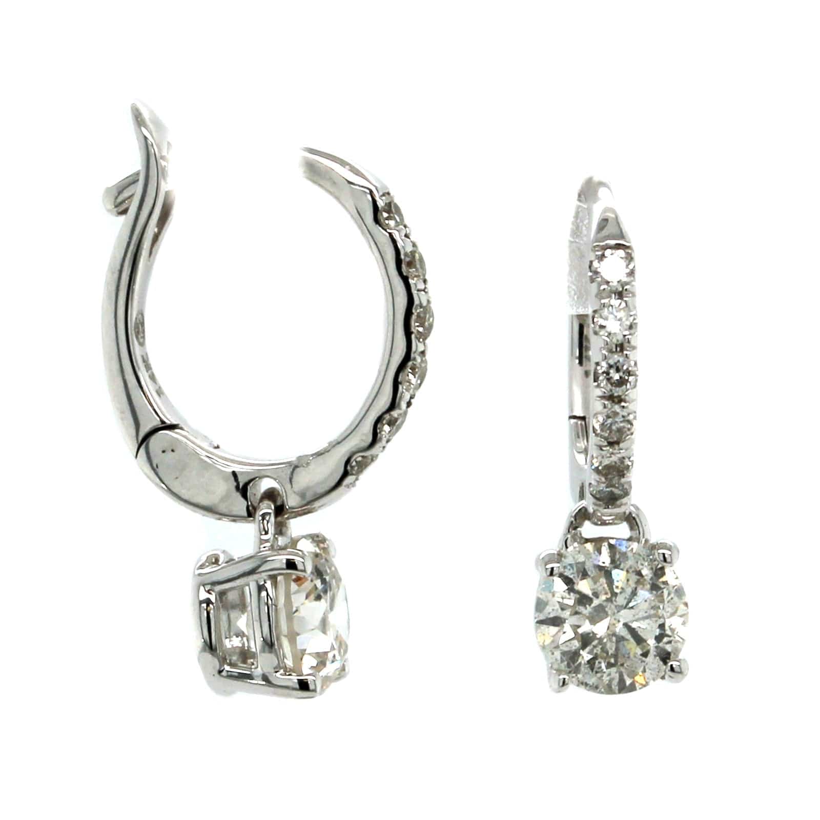 14K White Gold Huggie Diamond Drop Earrings, 14k white gold, Long's Jewelers