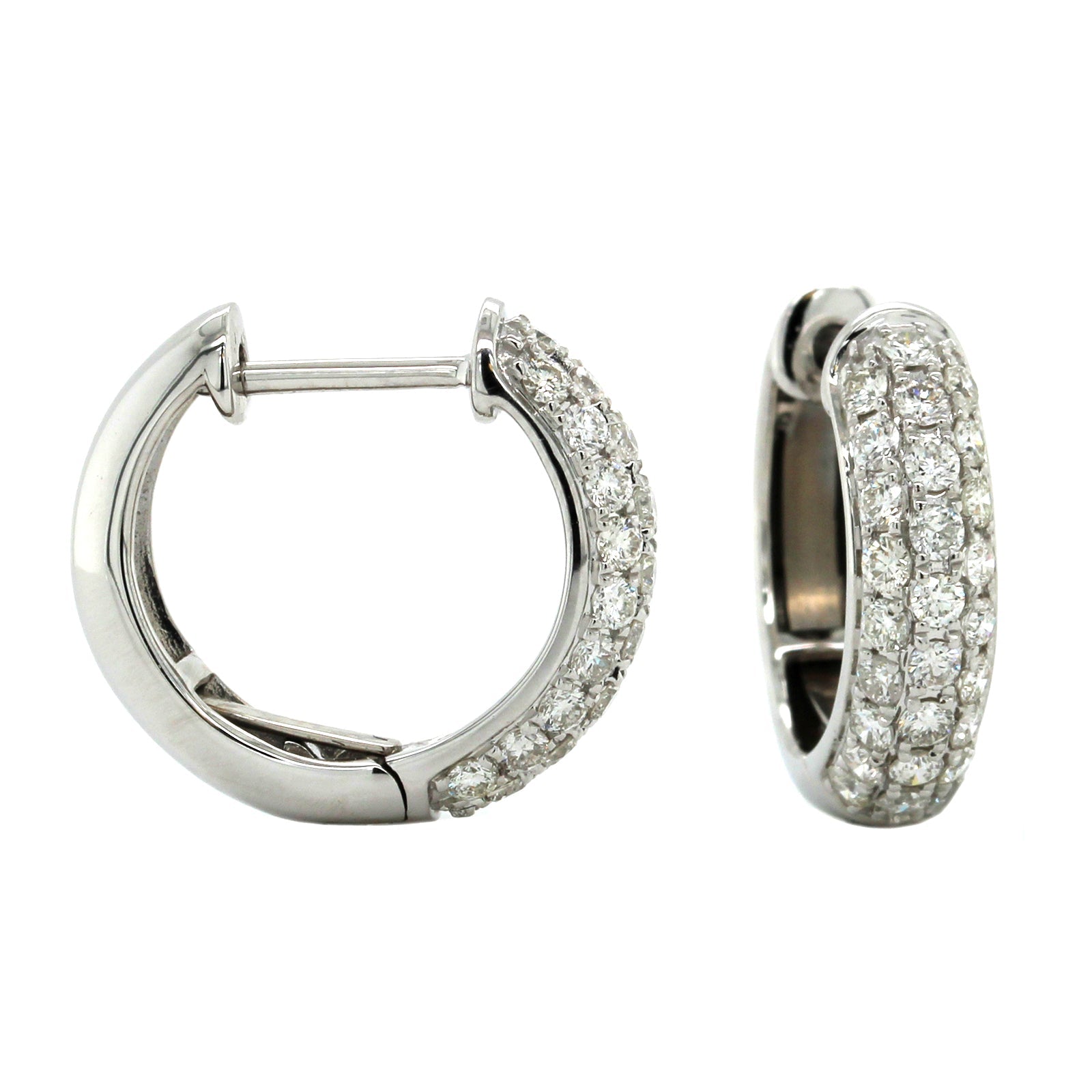 14K White Gold Pave Diamond Huggie Earrings, 14k white gold, Long's Jewelers