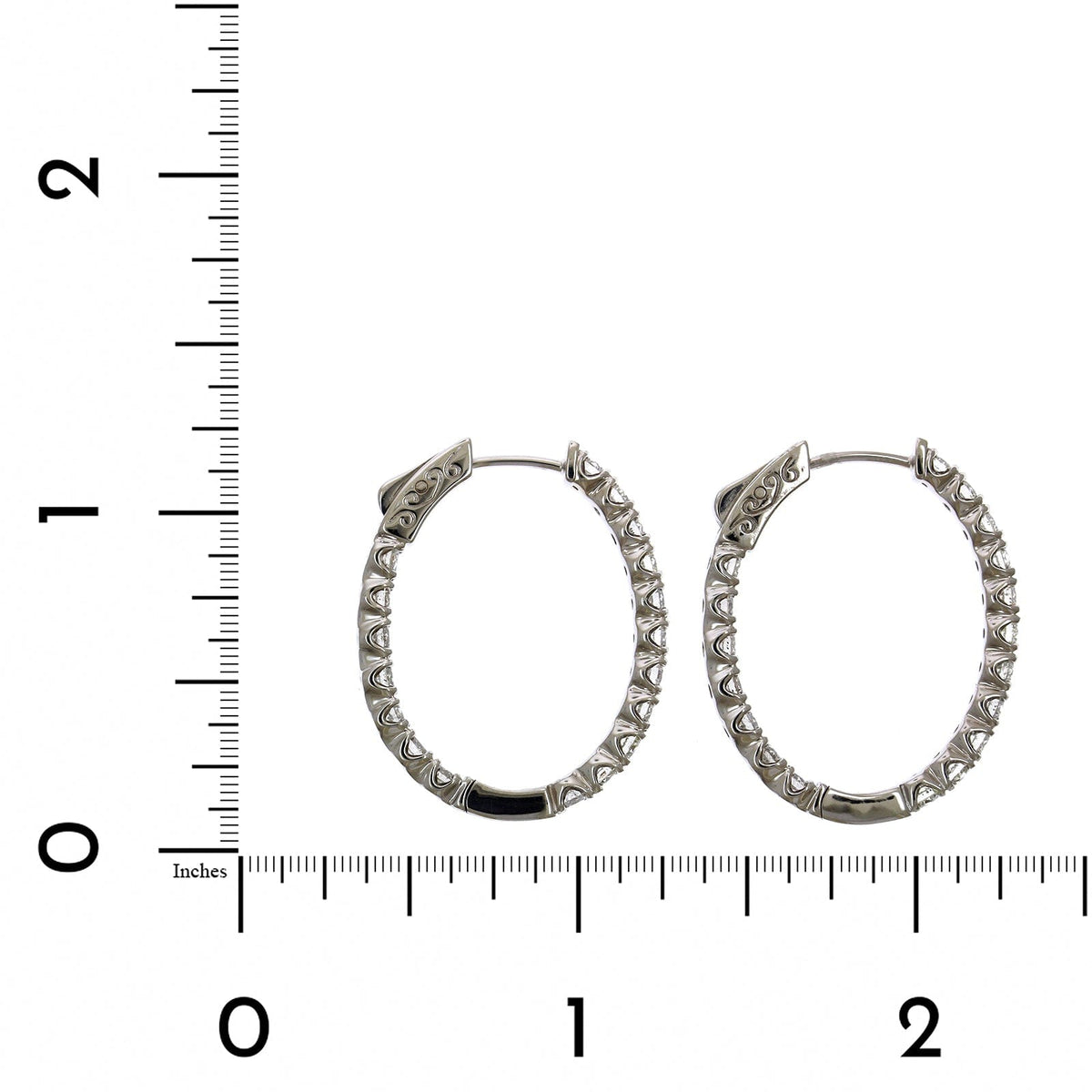 14K White Gold Oval Shape Inside Outside Diamond Hoop Earrings