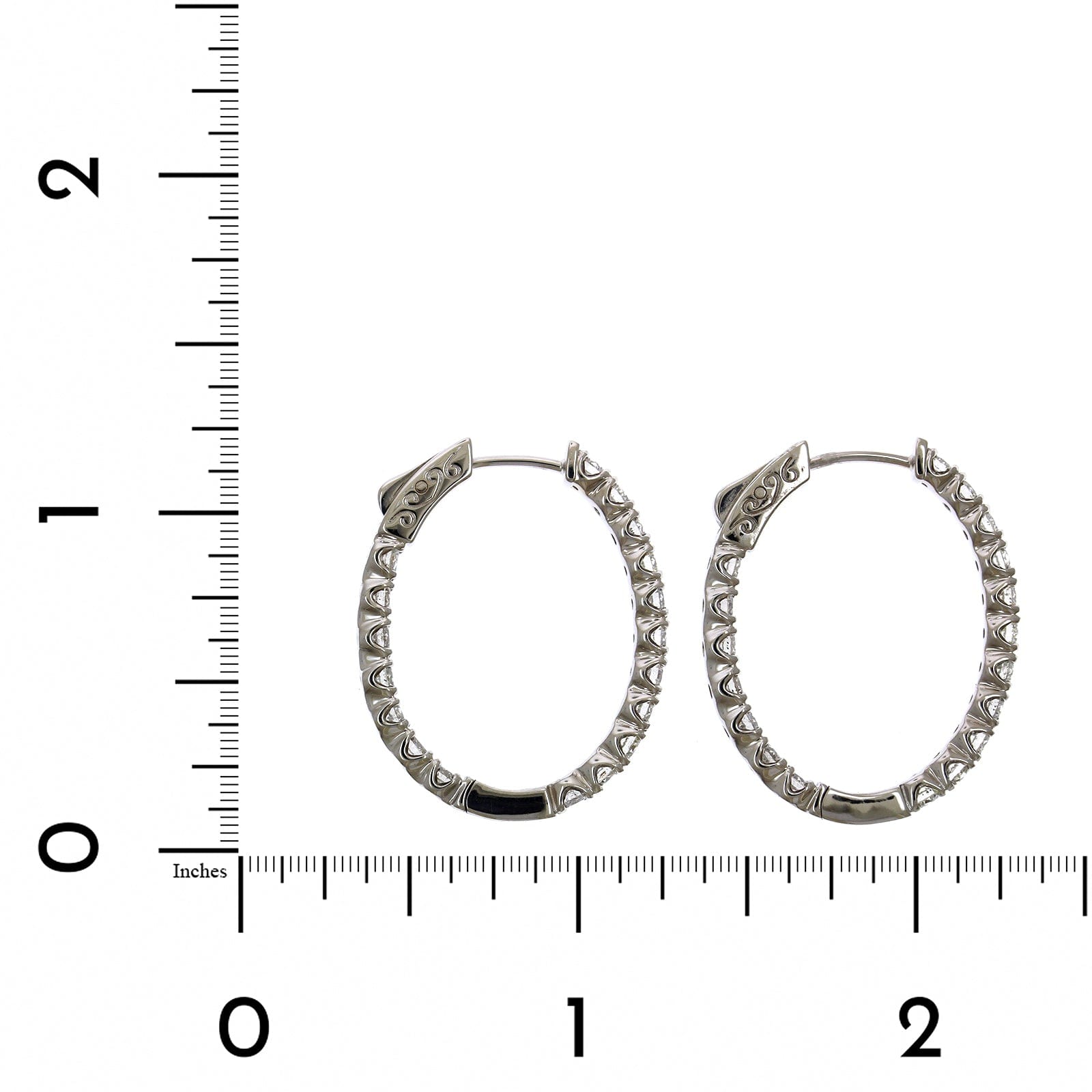 14K White Gold Oval Shape Inside Outside Diamond Hoop Earrings