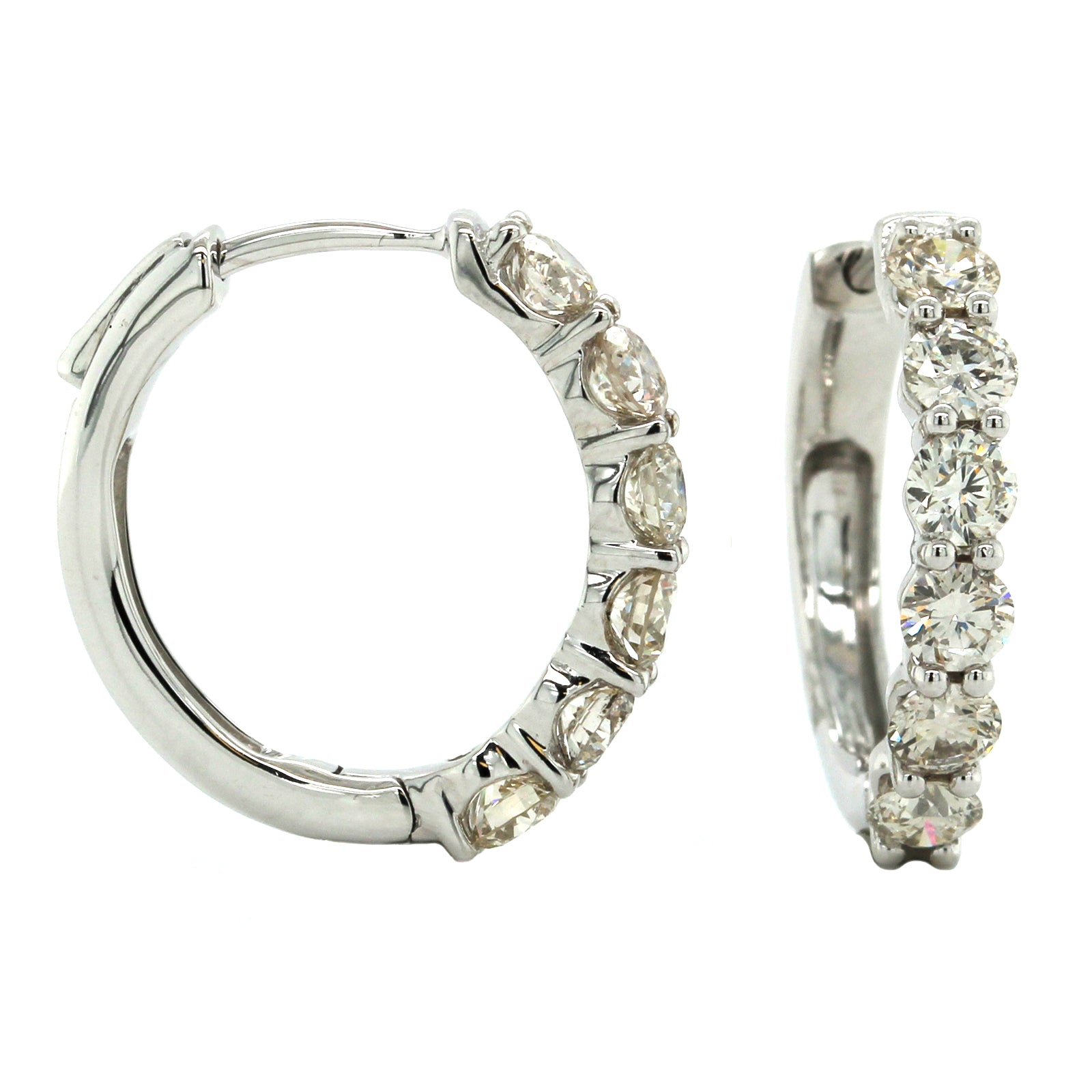 14K White Gold 6 Diamond Huggie Earrings