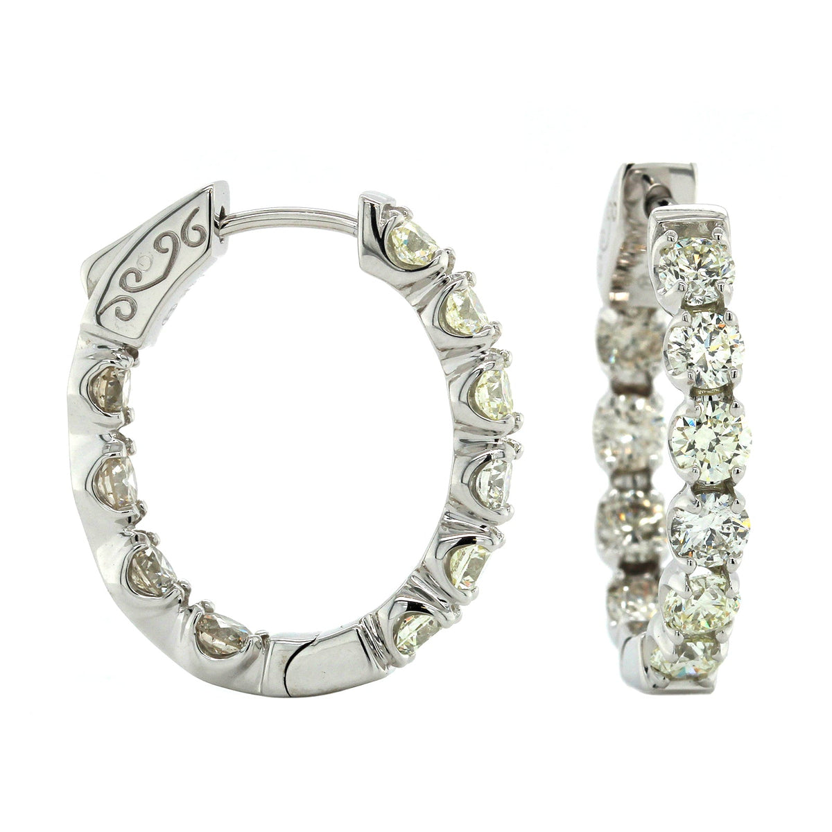 14K White Gold Inside Outside Diamond Hoop Earrings, 14k white gold, Long's Jewelers