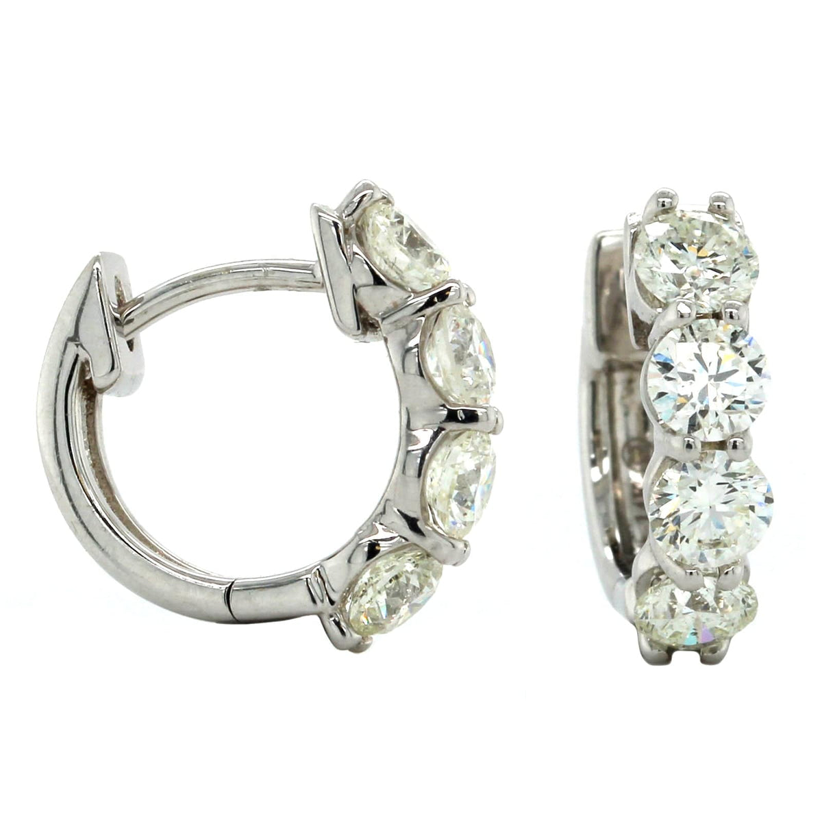 14K White Gold 4 Diamond Huggie Earring