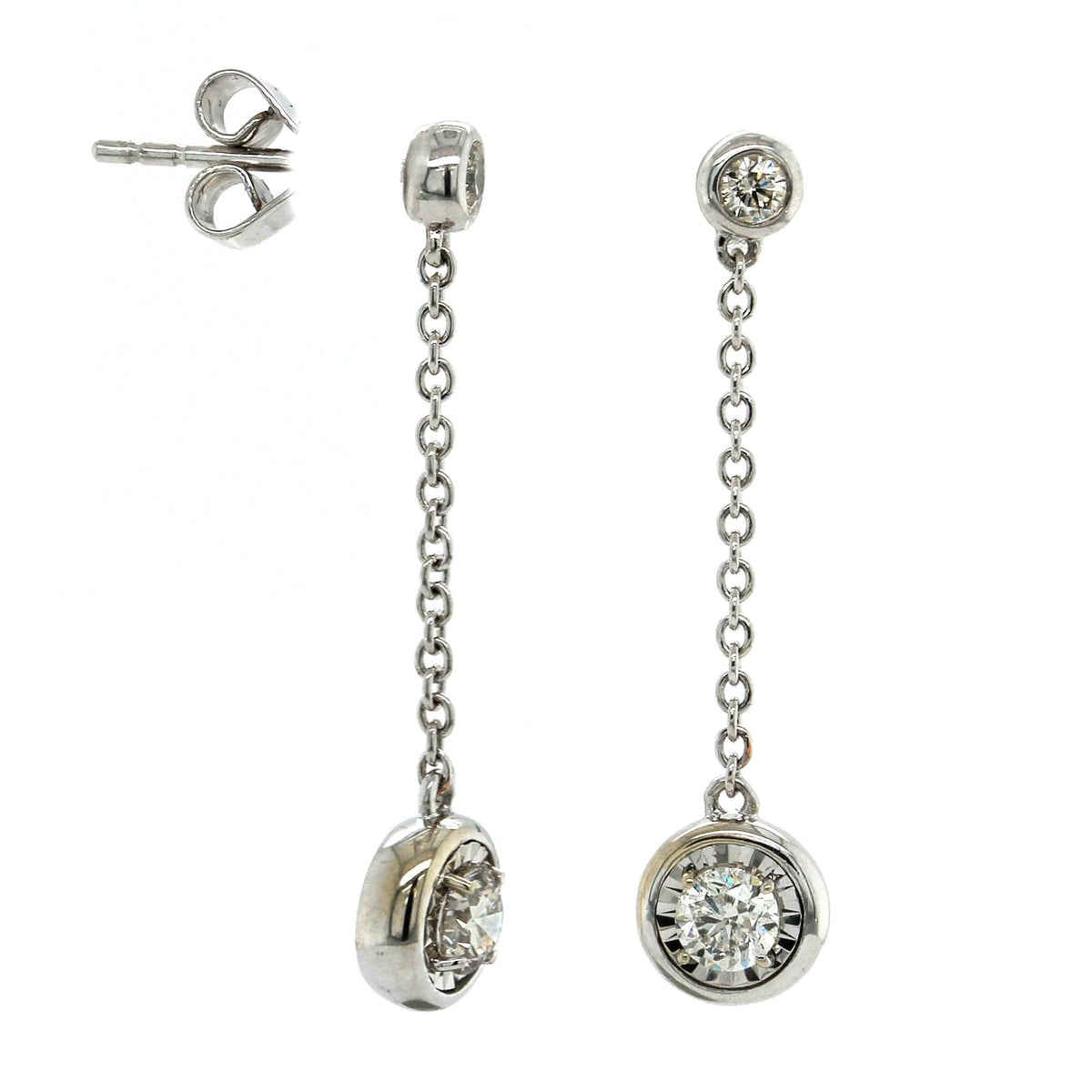 14K White Gold Bezel Set Diamond Drop Earrings, 14k white gold, Long's Jewelers