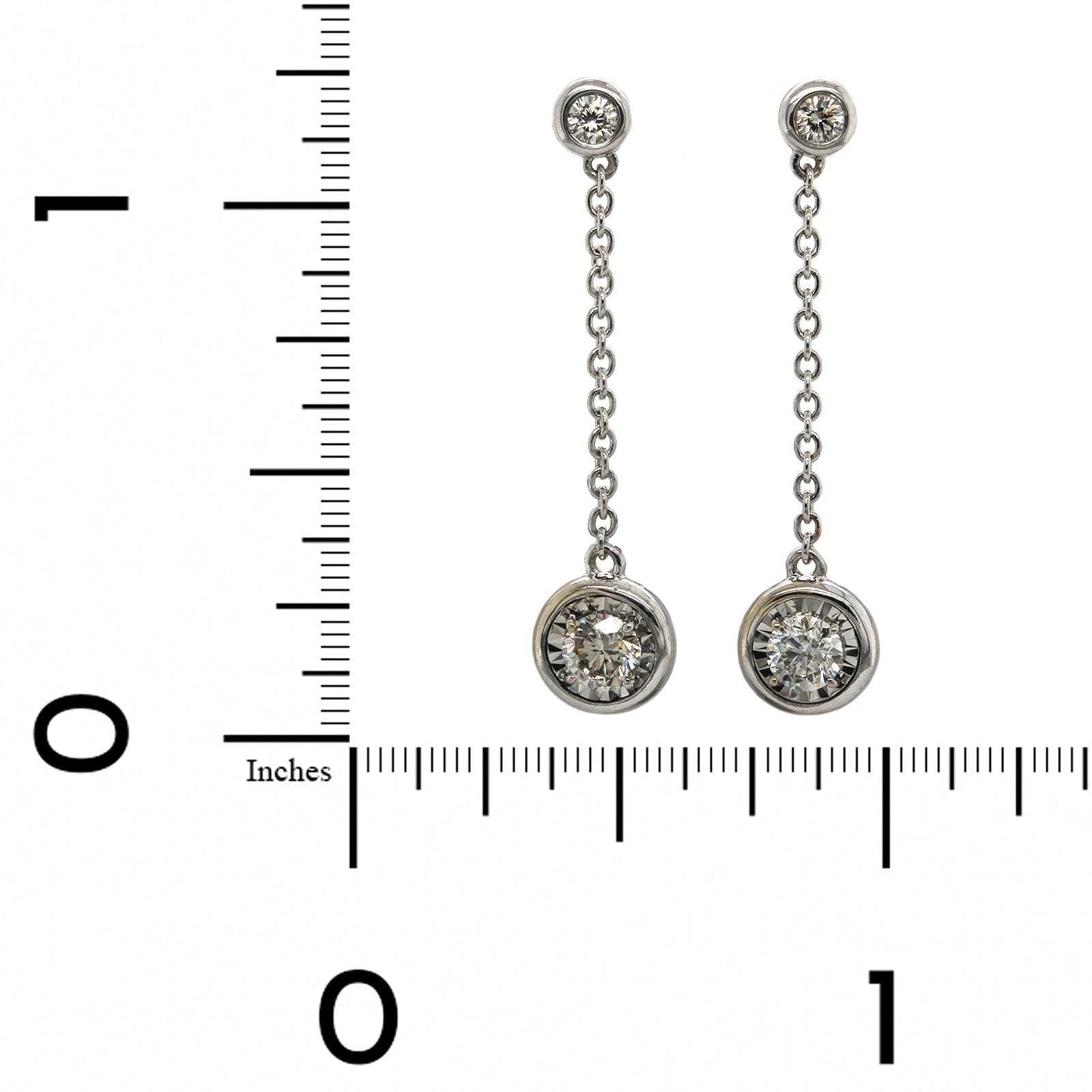 14K White Gold Bezel Set Diamond Drop Earrings, 14k white gold, Long's Jewelers