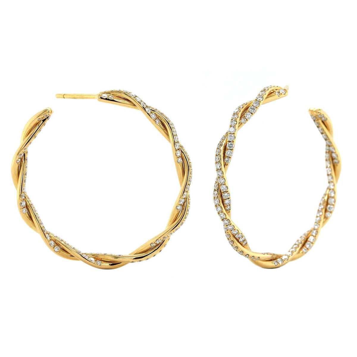 18K Yellow Gold Twist Diamond Hoop Earrings, Long's Jewelers