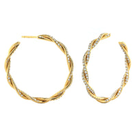 18K Yellow Gold Twist Diamond Hoop Earrings, Long's Jewelers