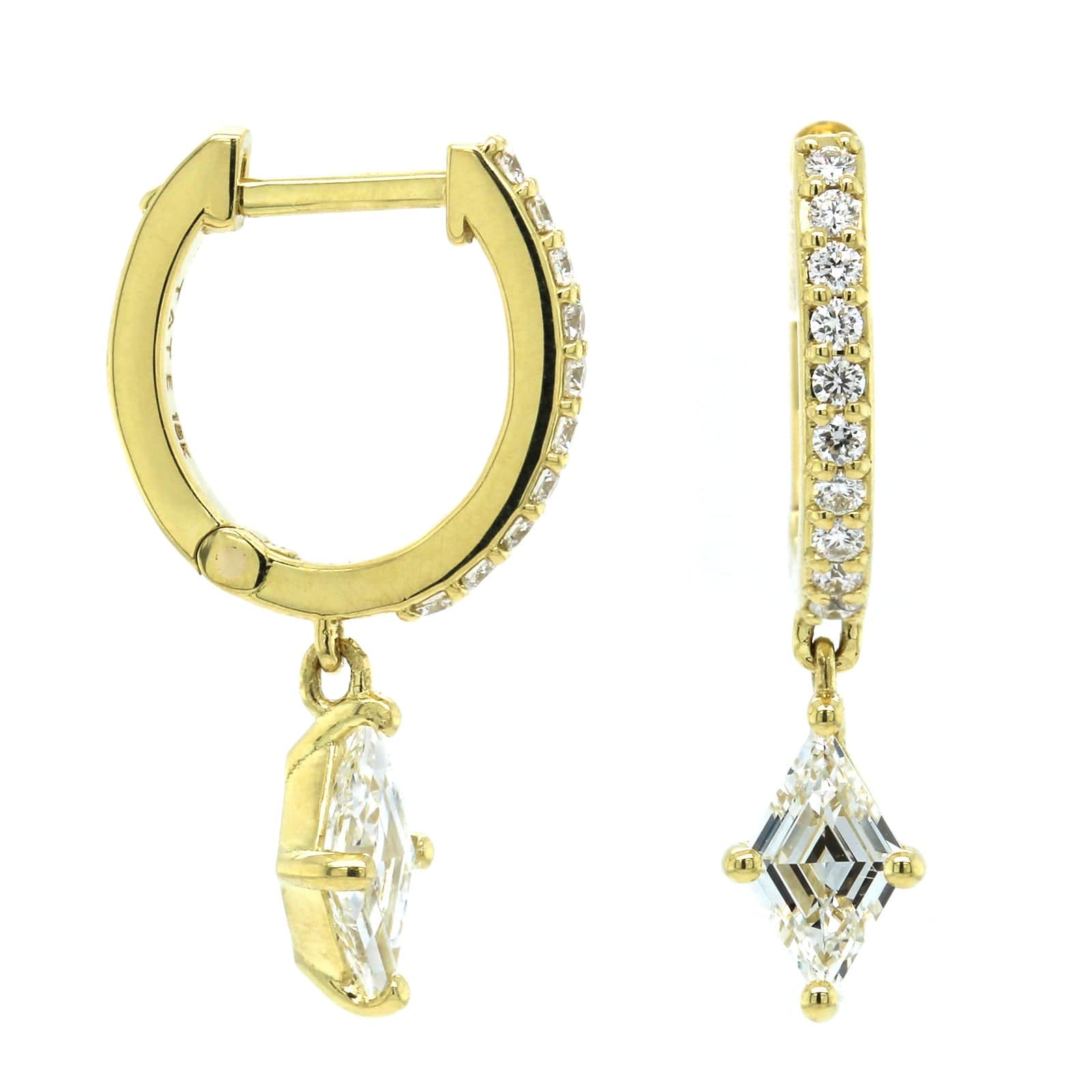 18K Yellow Gold Lozenge Diamond Drop Huggie Earrings, 18k yellow gold, Long's Jewelers