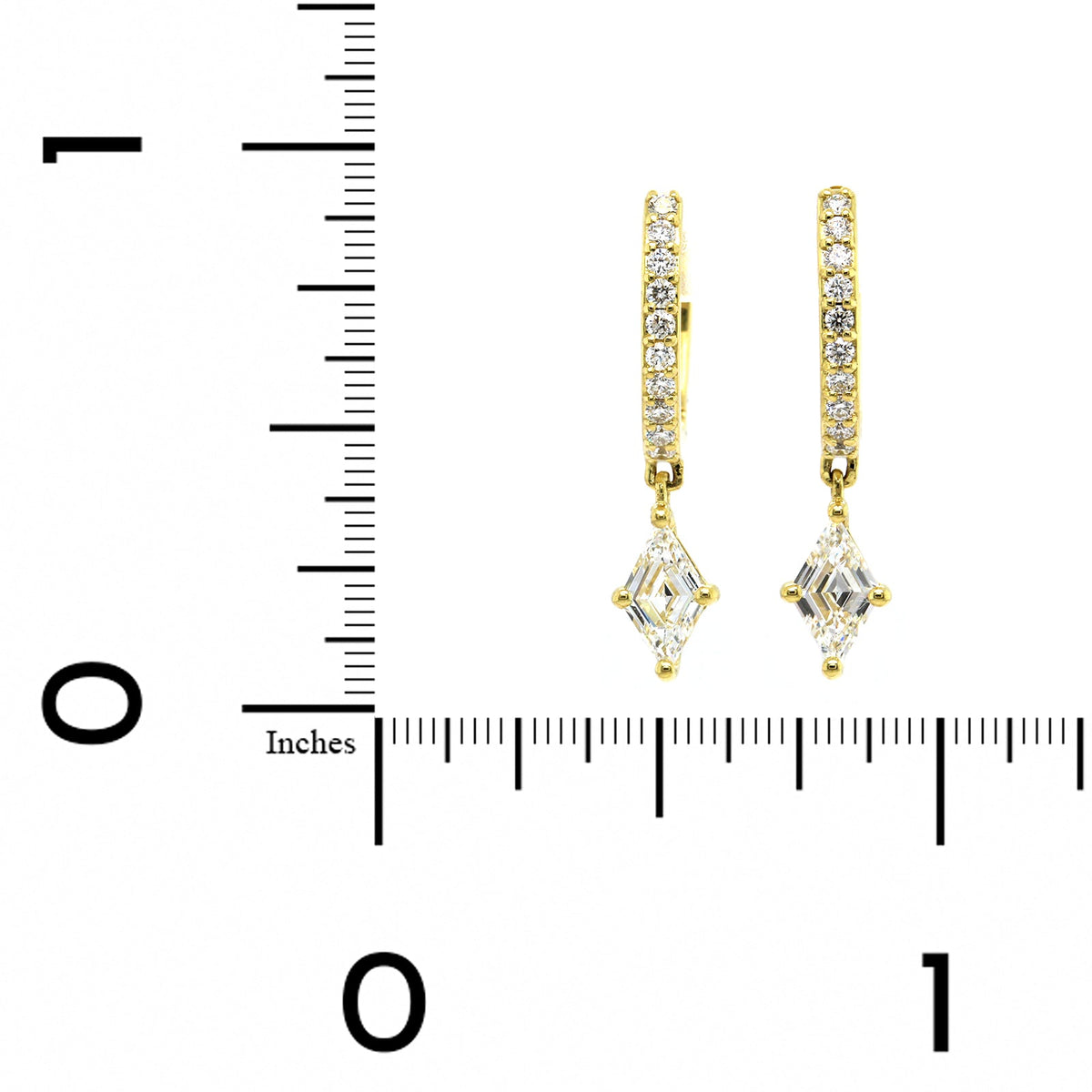 18K Yellow Gold Lozenge Diamond Drop Huggie Earrings, 18k yellow gold, Long's Jewelers