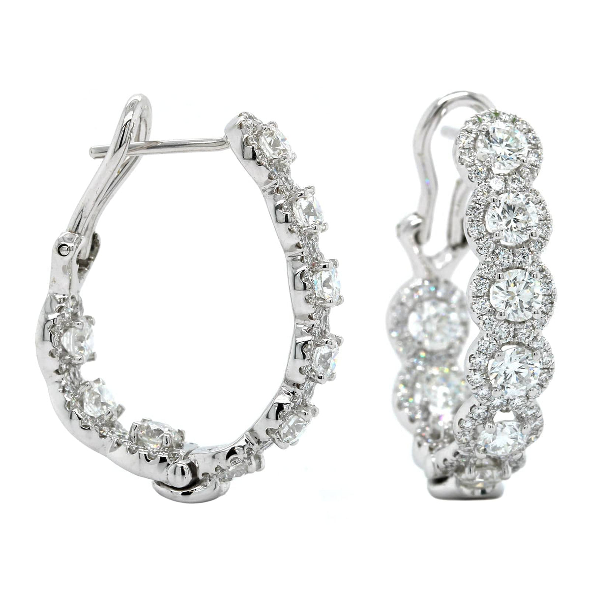 18K White Gold Diamond Halo Hoop Earrings, 18k white gold, Long's Jewelers