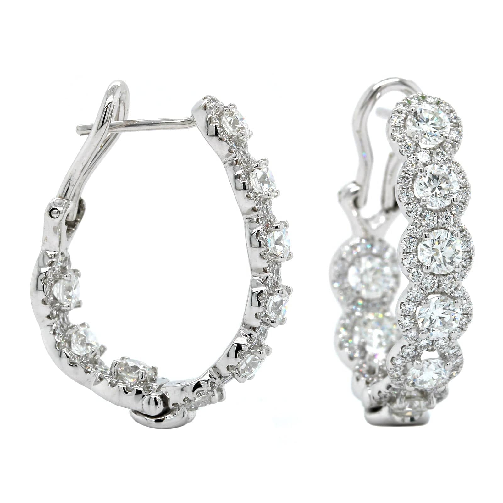 18K White Gold Diamond Halo Hoop Earrings, 18k white gold, Long's Jewelers