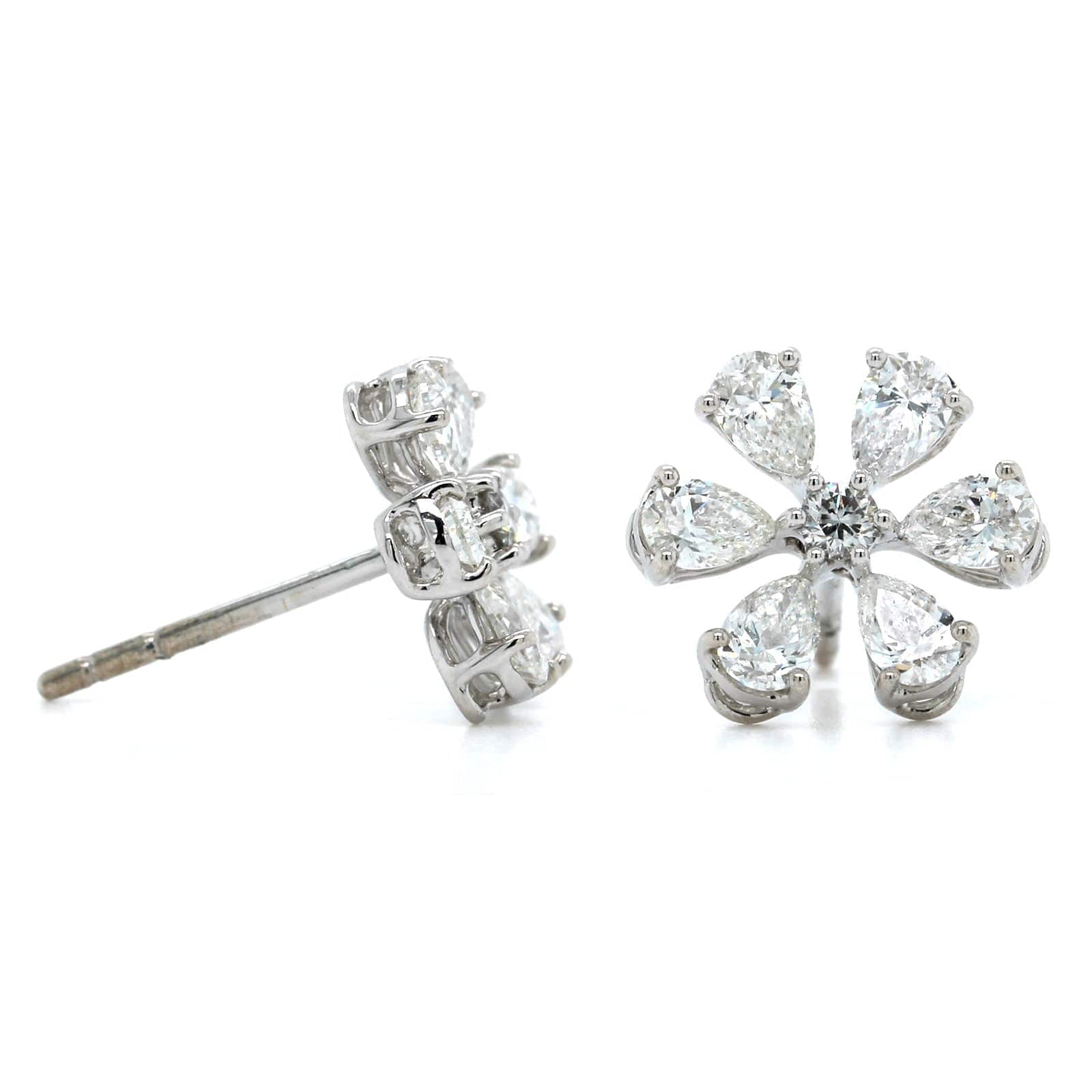 18K White Gold Flower Diamond Stud Earrings, 18k white gold, Long's Jewelers