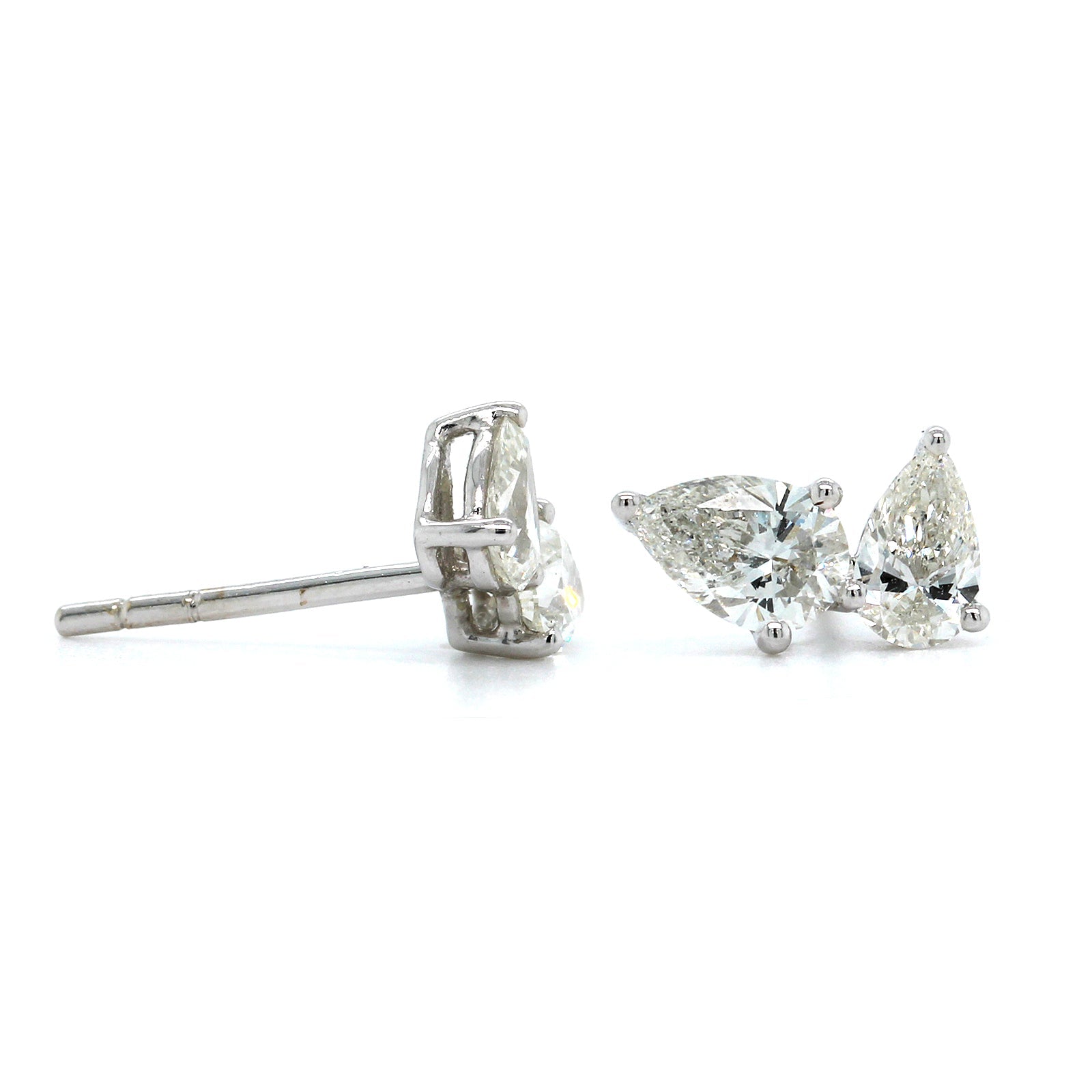 18K White Gold 2 Stone Diamond Stud Earrings, 18k white gold, Long's Jewelers