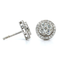 18K White Gold Diamond Cluster Halo Stud Earrings, 18k white gold, Long's Jewelers
