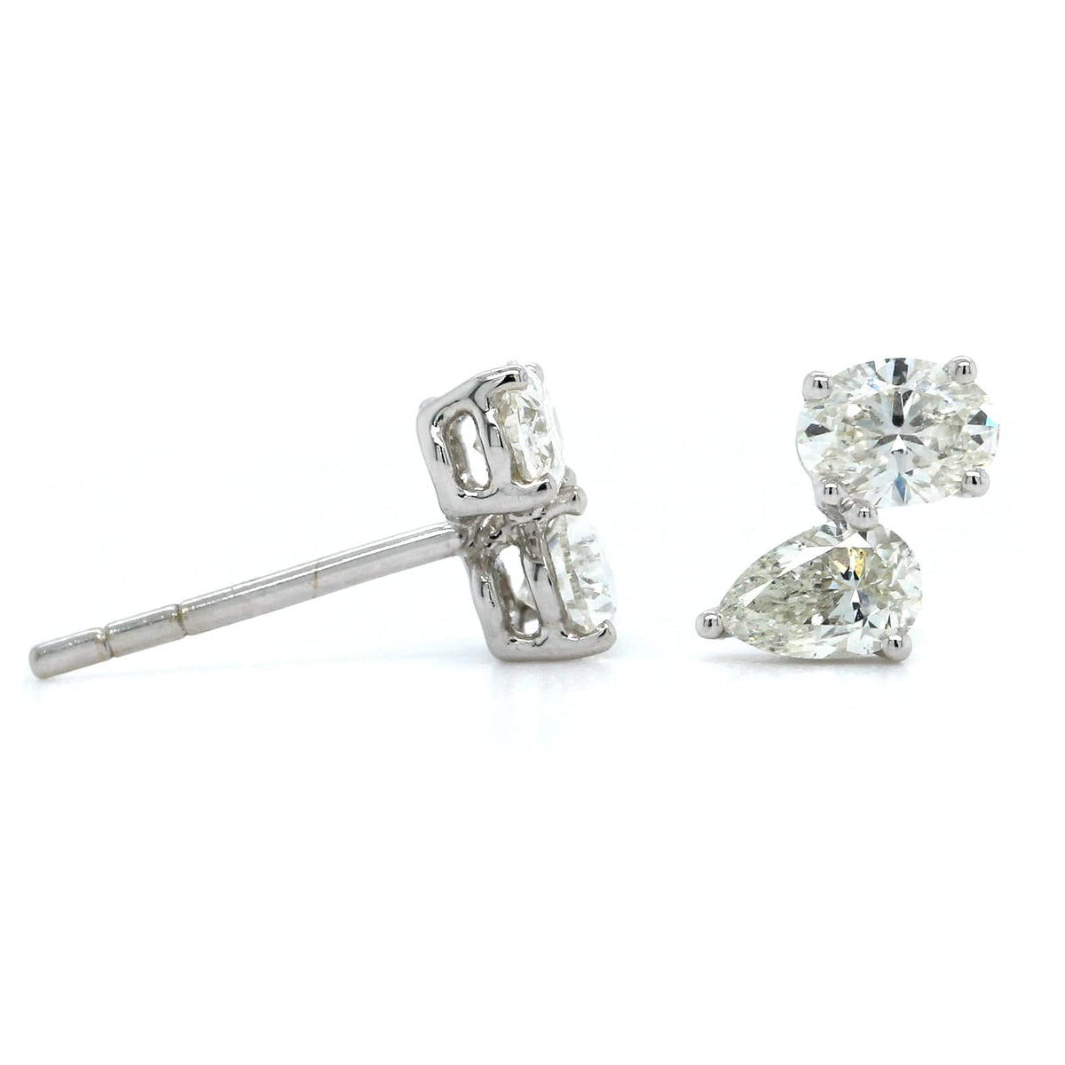 18K White Gold 2 Stone Diamond Stud Earrings, 18k white gold, Long's Jewelers