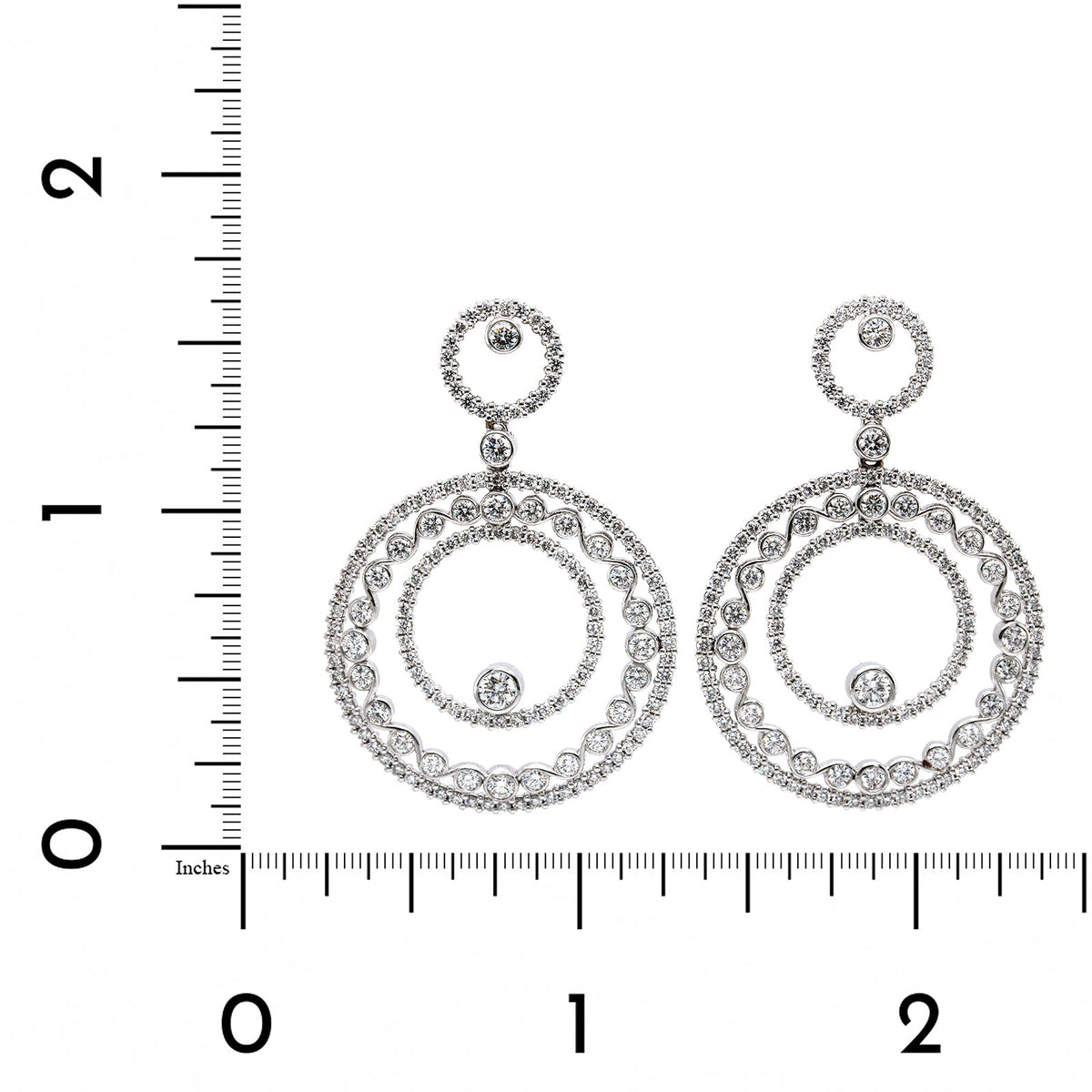18K White Gold Diamond Circle Dangle Earrings, 18k white gold, Long's Jewelers