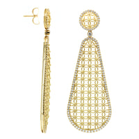 18K Yellow Gold Diamond Floral Pattern Drop Earrings