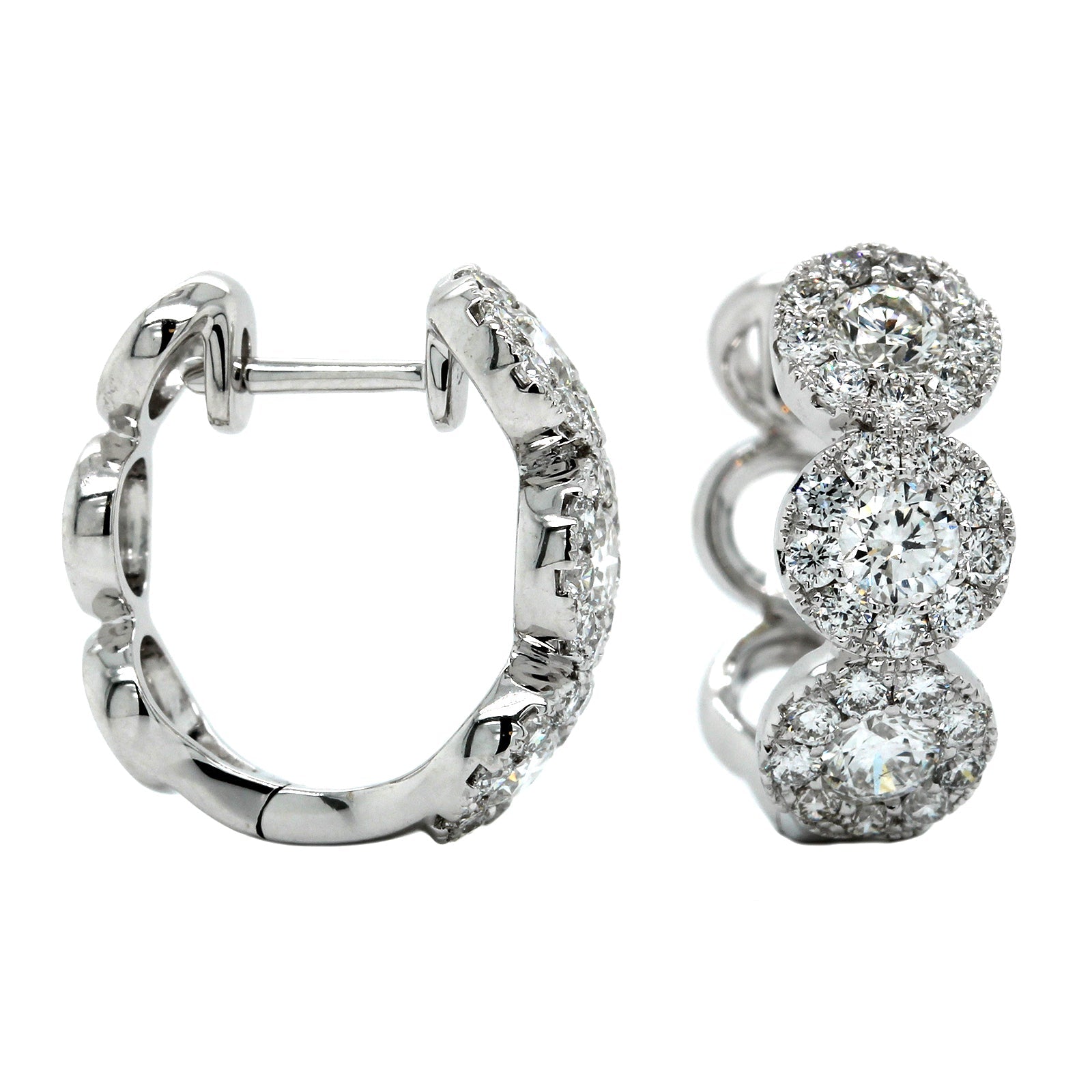 14K White Gold Diamond Halo Huggie Earrings, 14k white gold, Long's Jeweler's