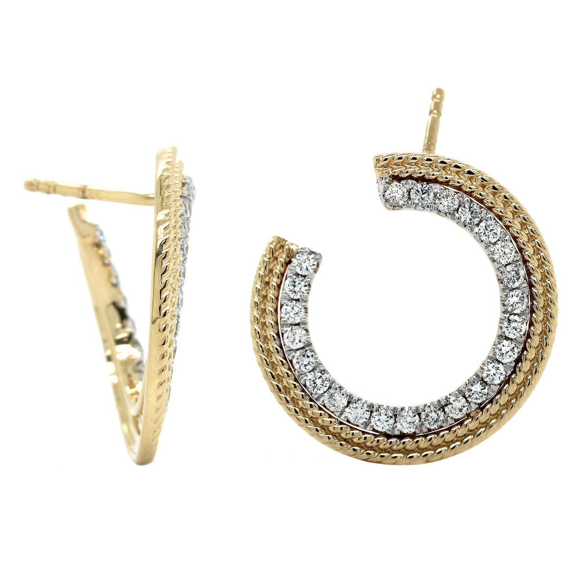 14K Two-Tone Gold Open Diamond Hoop Earrings, 14k yellow and white gold, Long's Jeweler's