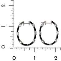 Etho Maria 18K White Gold Oval Diamond and Black Ceramic Hoop Earrings