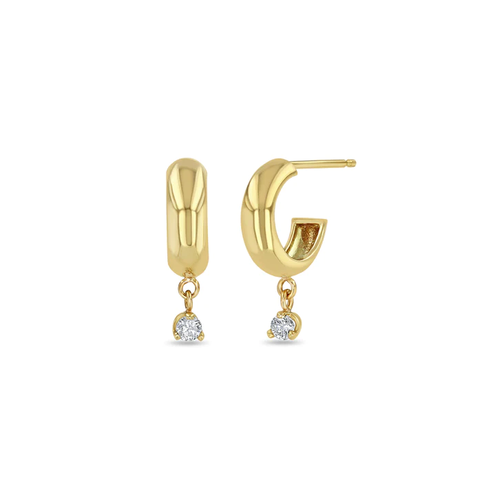 14K Yellow Gold Diamond Dangle Wide Huggie Earrings, 14k yellow gold, Long's Jewelers