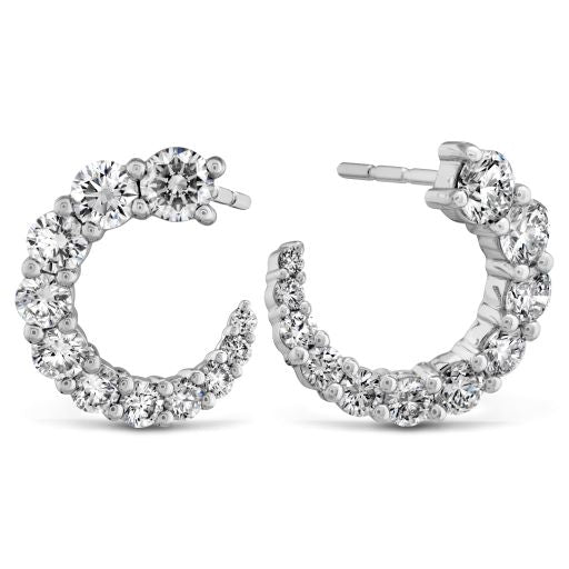 18K White Gold Graduated Diamond Open Huggie Earrings, 18k white gold, Long's Jewelers