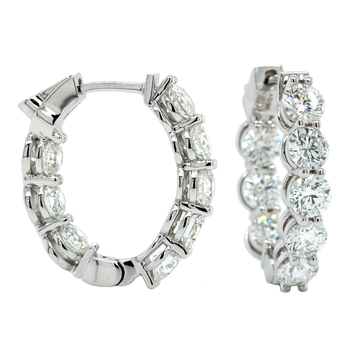 18K White Gold Inside Outside Diamond Hoop Earrings, Longs Jewelers