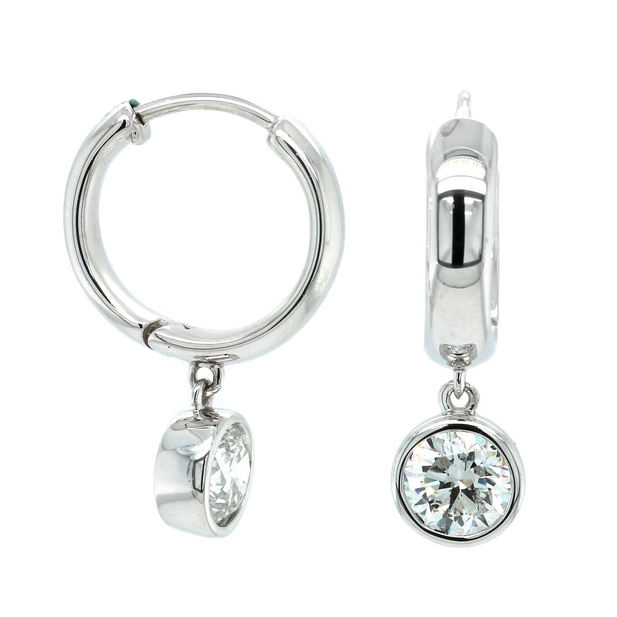 18K White Gold Bezel Set Diamond Drop Earrings, Longs Jewelers