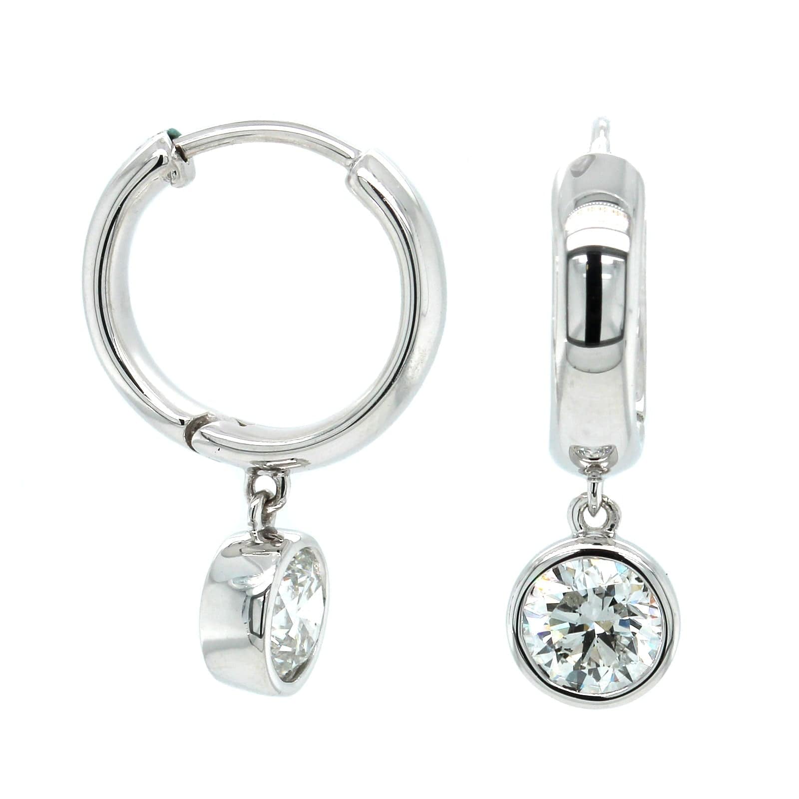 18K White Gold Bezel Set Diamond Drop Earrings, Longs Jewelers