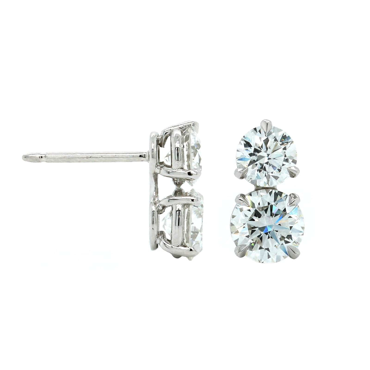 Platinum 2 Stone Diamond Stud Earrings