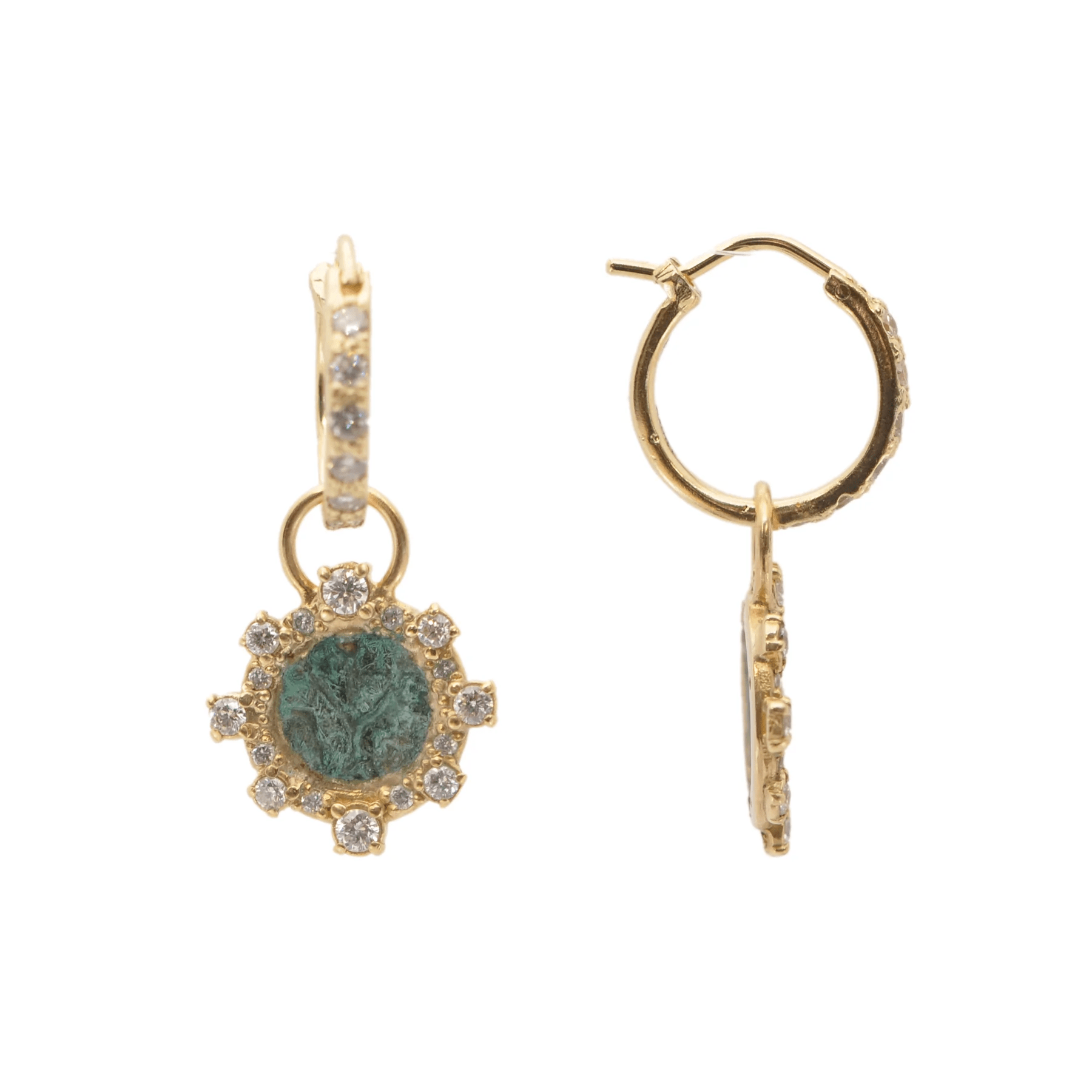 18K Yellow Gold Artifact Diamond Halo Drop Earrings, 18k yellow gold, Long's Jewelers