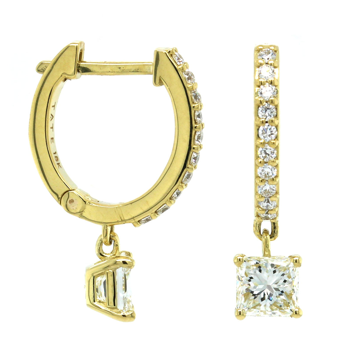 18K Yellow Gold Princess Cut Diamond Drop Earrings, 18k yellow gold, Long's Jewelers