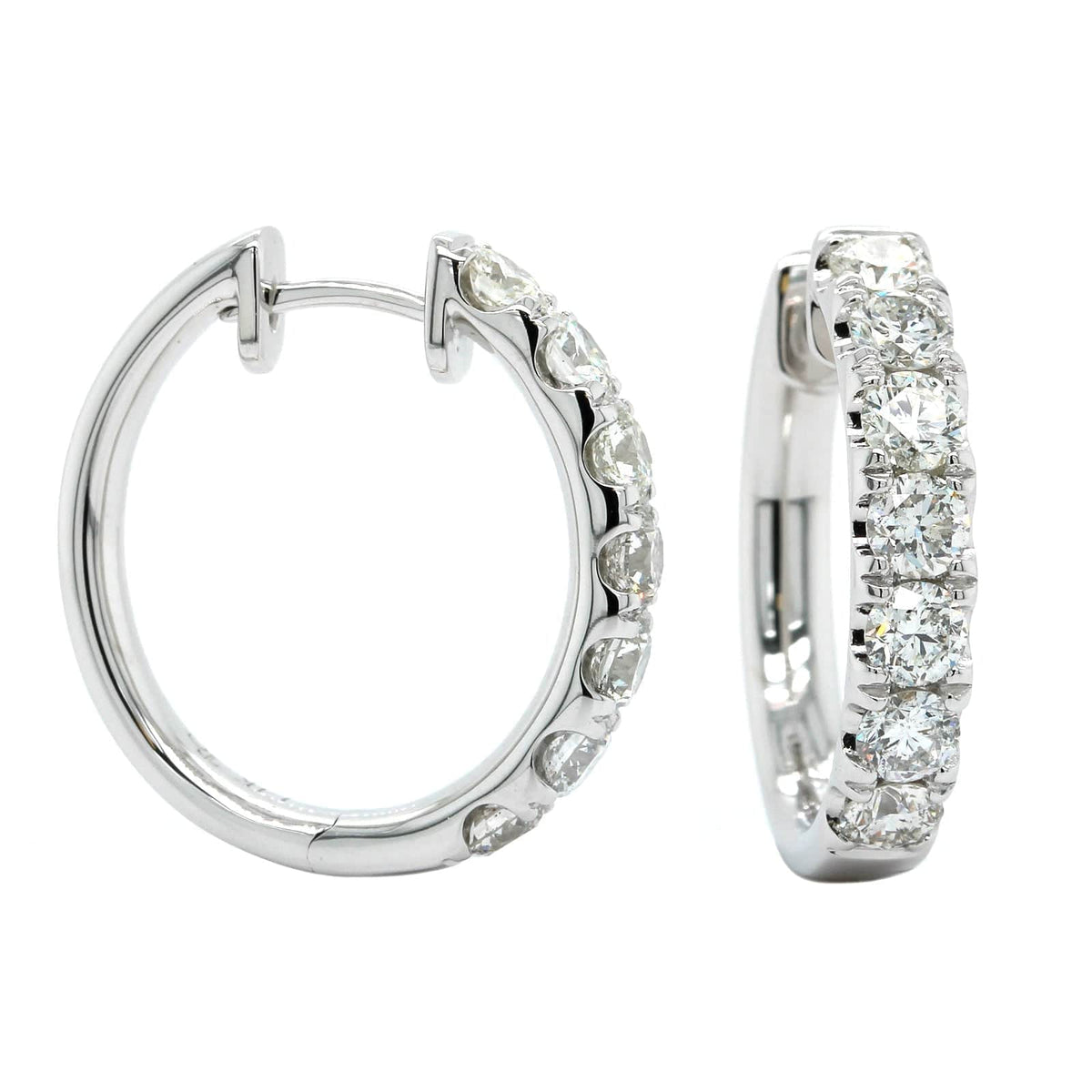 14K White Gold Diamond Huggie Earrings