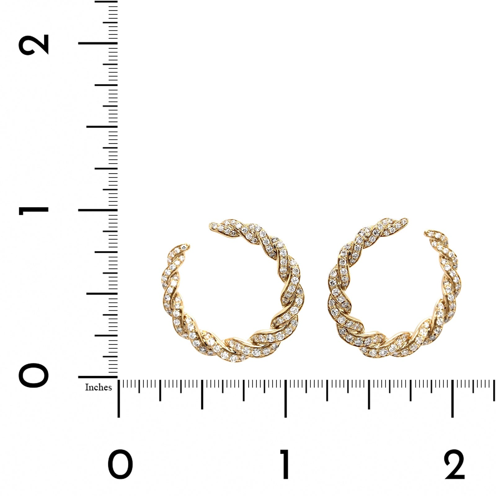 14K Yellow Gold Diamond Twist Hoop Earrings