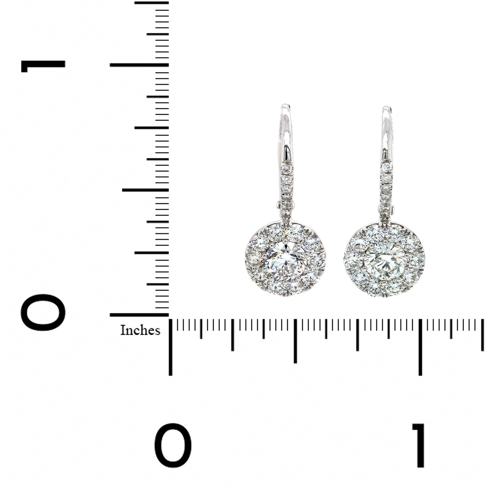 14K White Gold Diamond Halo Drop Earrings