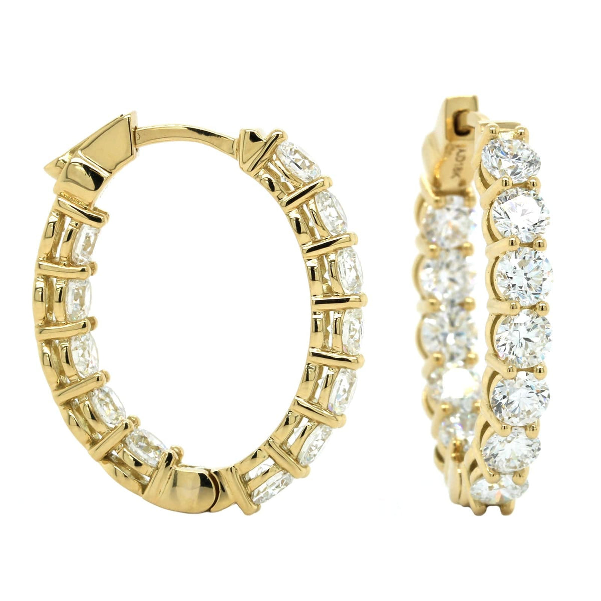 18K Yellow Gold Inside Outside Diamond Hoop Earrings, Longs Jewelers
