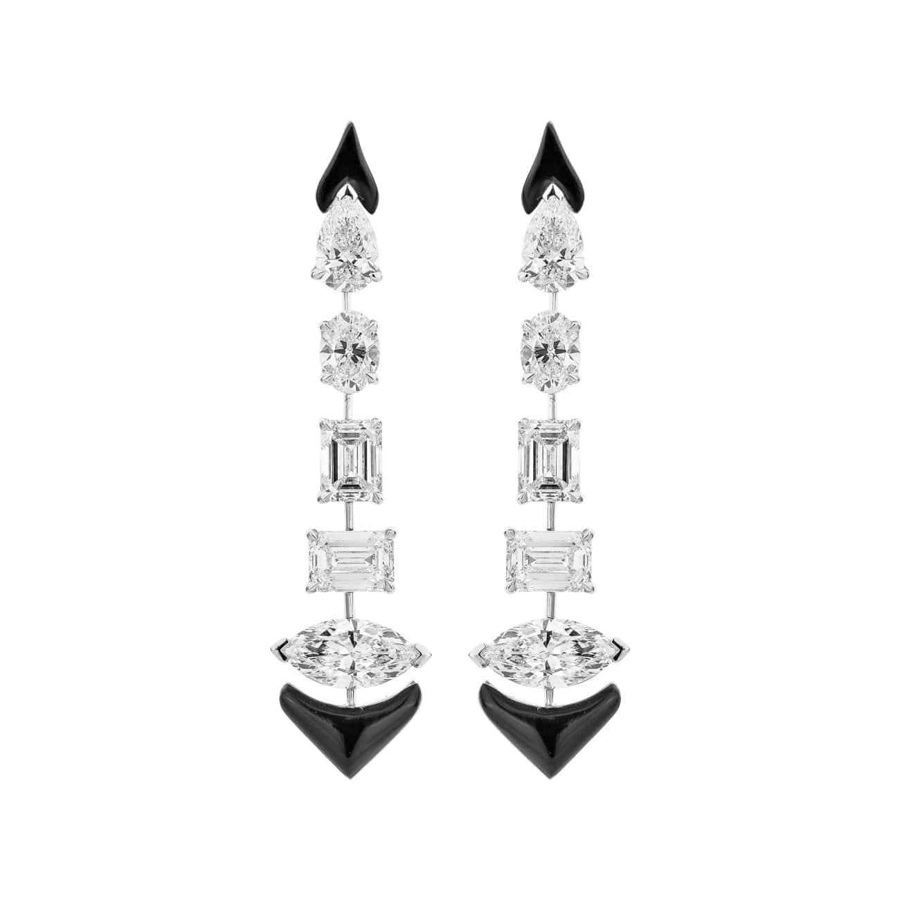 Etho Maria 18K White Gold Black Ceramic Diamond Drop Earrings