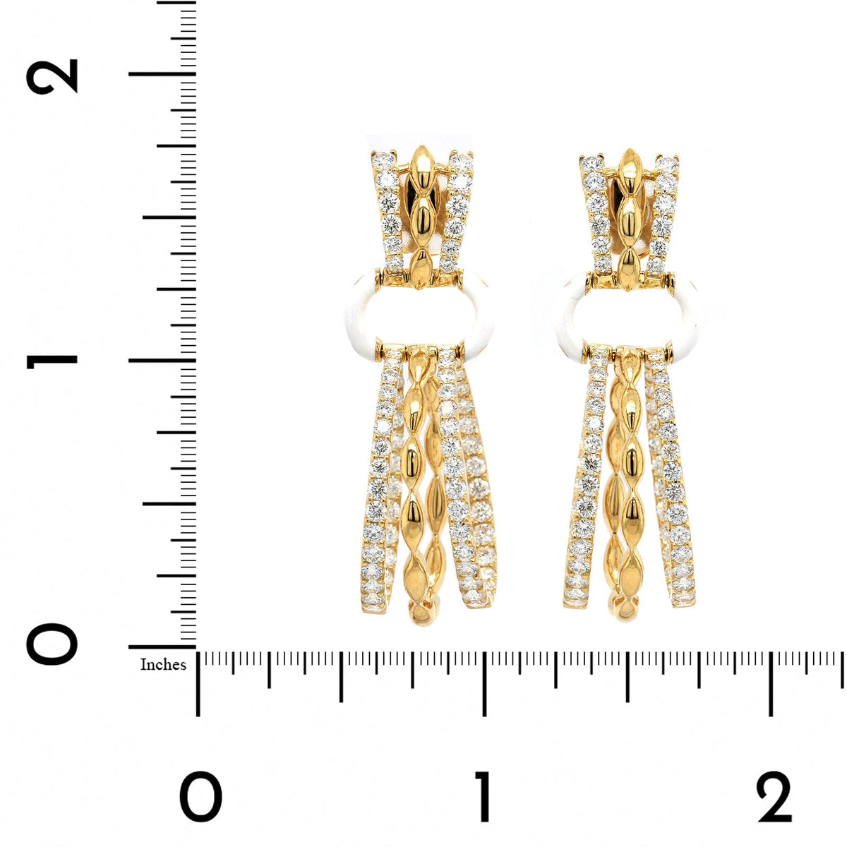 Etho Maria 18K Yellow Gold White Ceramic Diamond Hoop Earrings