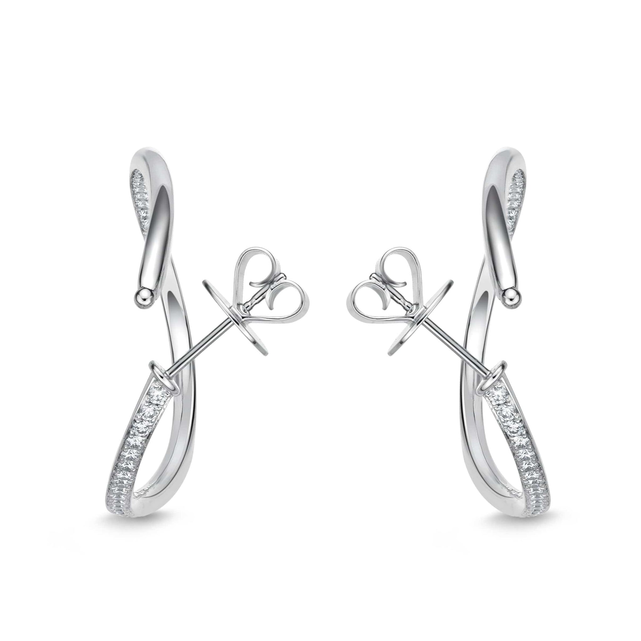 18K White Gold Diamond Twist Hoop Earrings