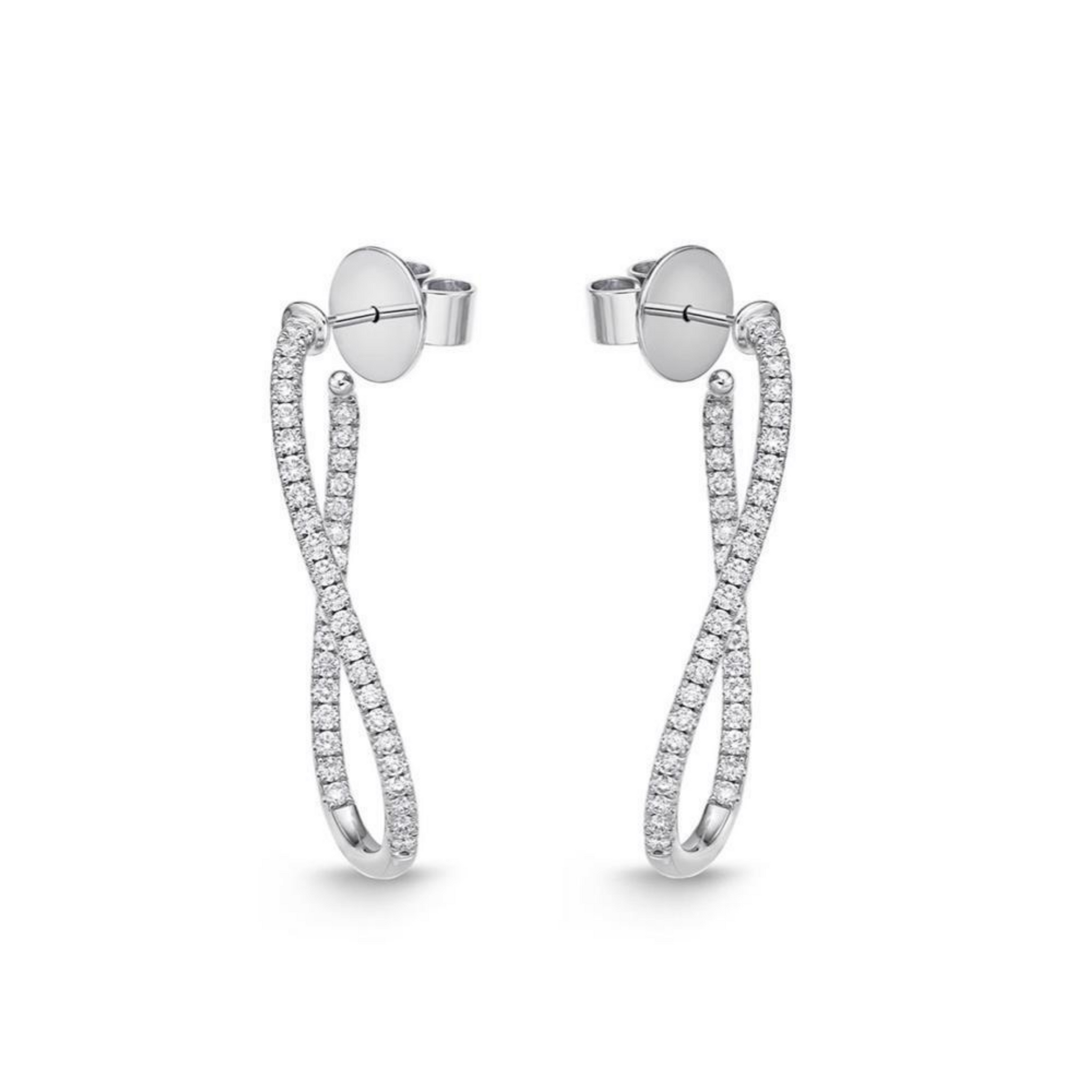 18K White Gold Diamond Twist Hoop Earrings