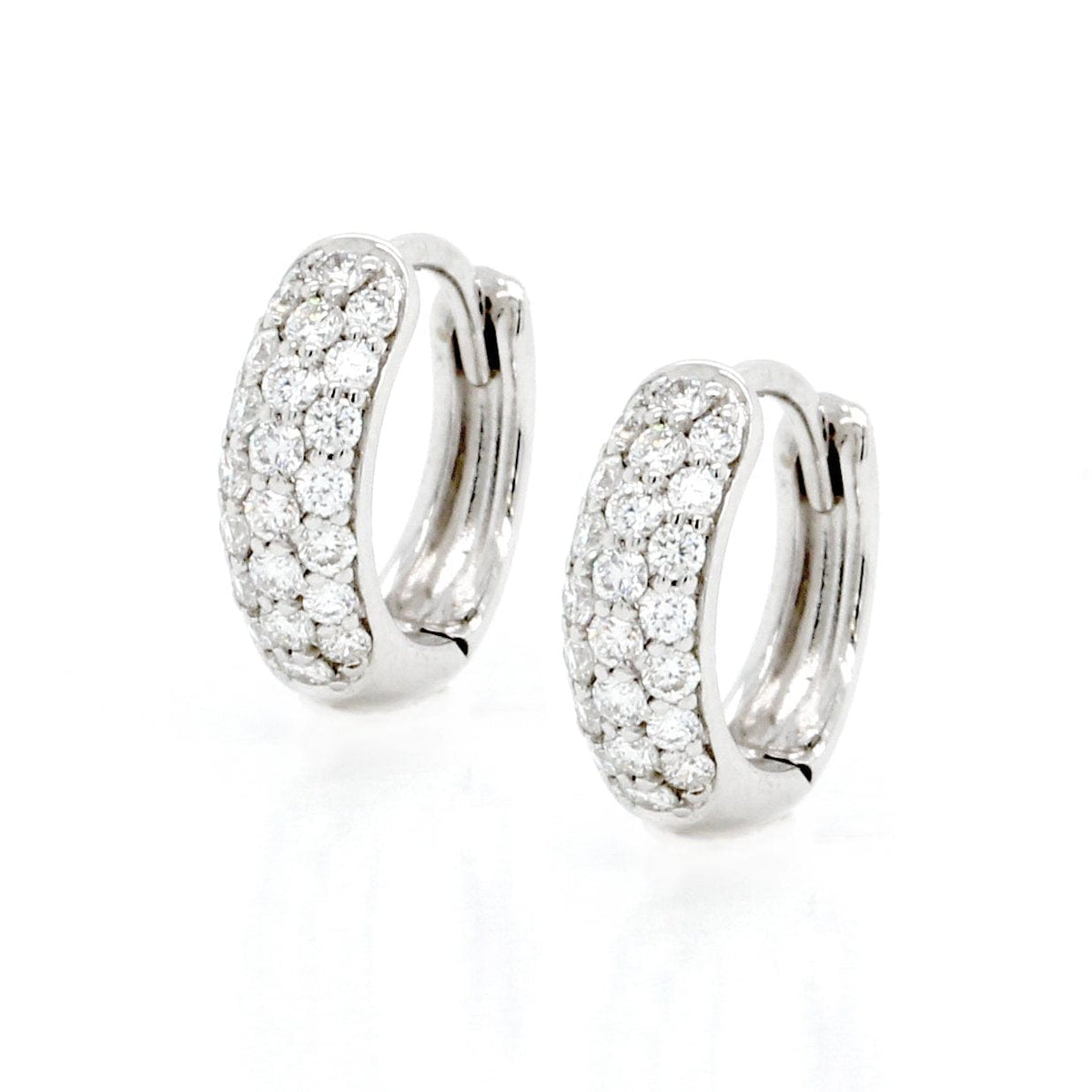 18K White Gold Three-Row Pave Diamond Huggie Hoops