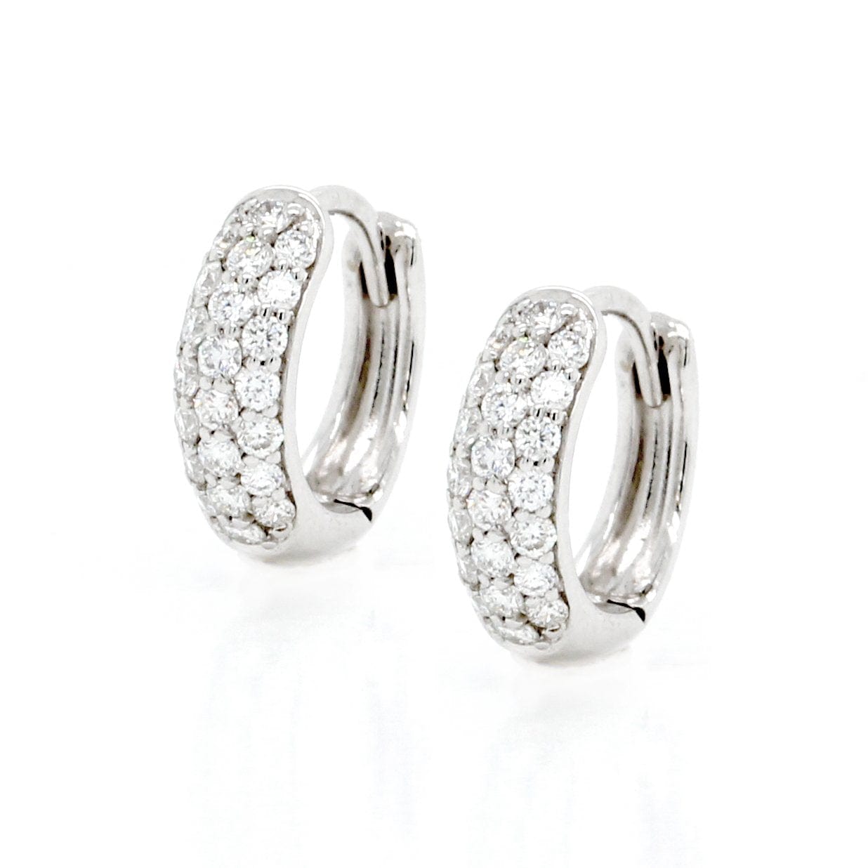 18K White Gold Three-Row Pave Diamond Huggie Hoops