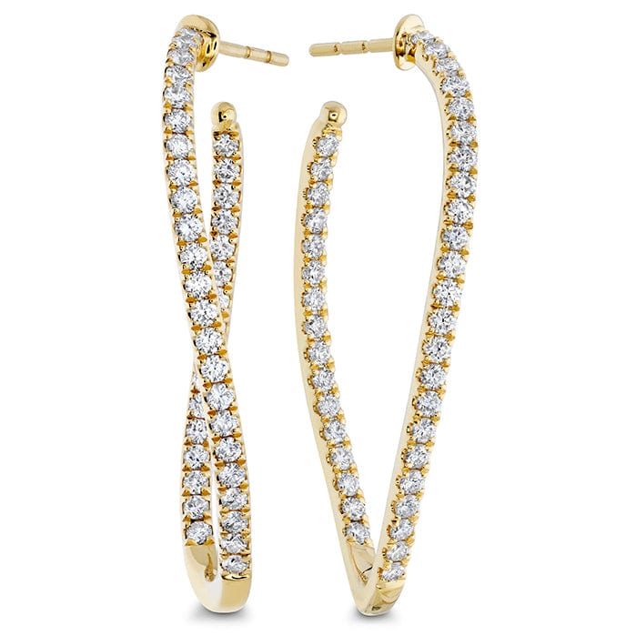 18K Yellow Gold Twisted Diamond Hoop Earrings