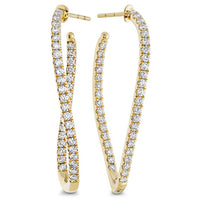 18K Yellow Gold Twisted Diamond Hoop Earrings