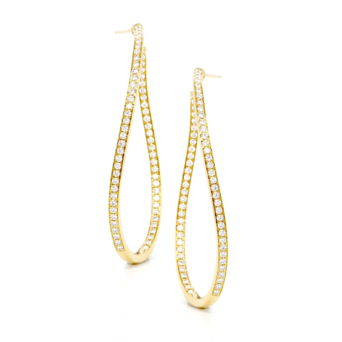 18K Yellow Gold Twisted Diamond Hoop Earrings