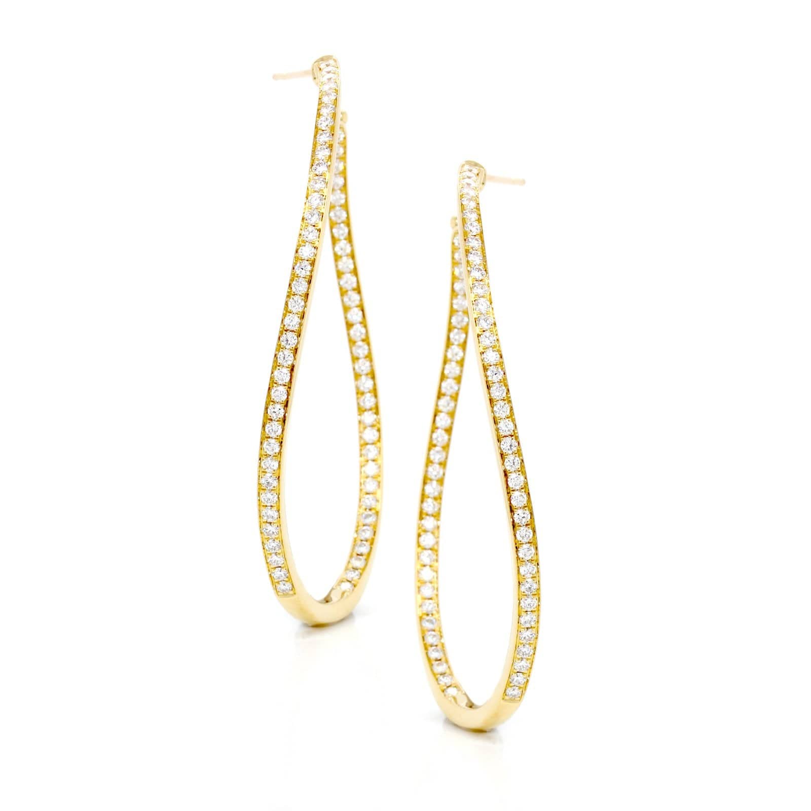 18K Yellow Gold Twisted Diamond Hoop Earrings
