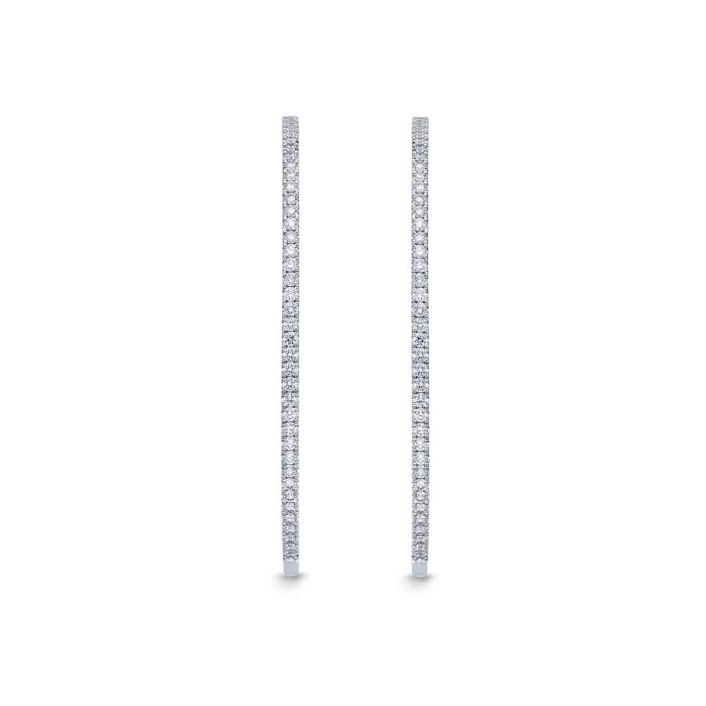 18K White Gold Oval Diamond Hoop Earrings, 18k white gold, Long's Jewelers