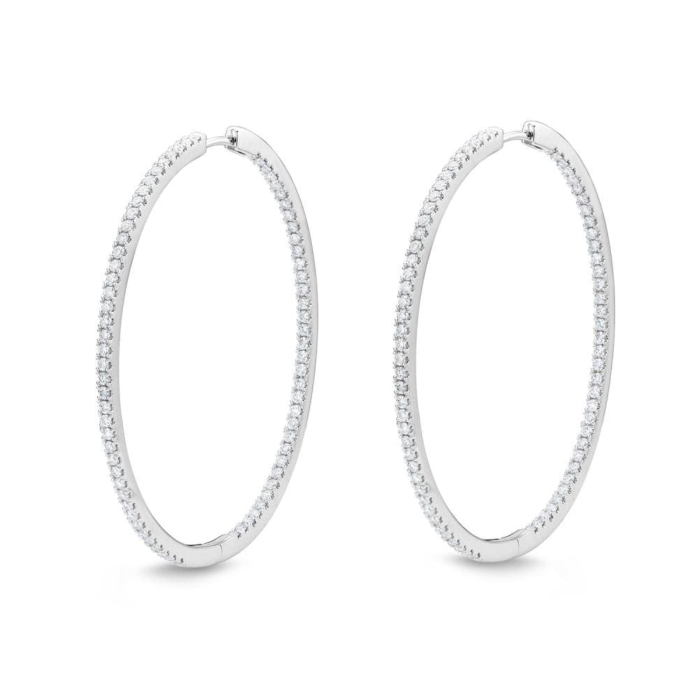 18K White Gold Oval Diamond Hoop Earrings, 18k white gold, Long's Jewelers
